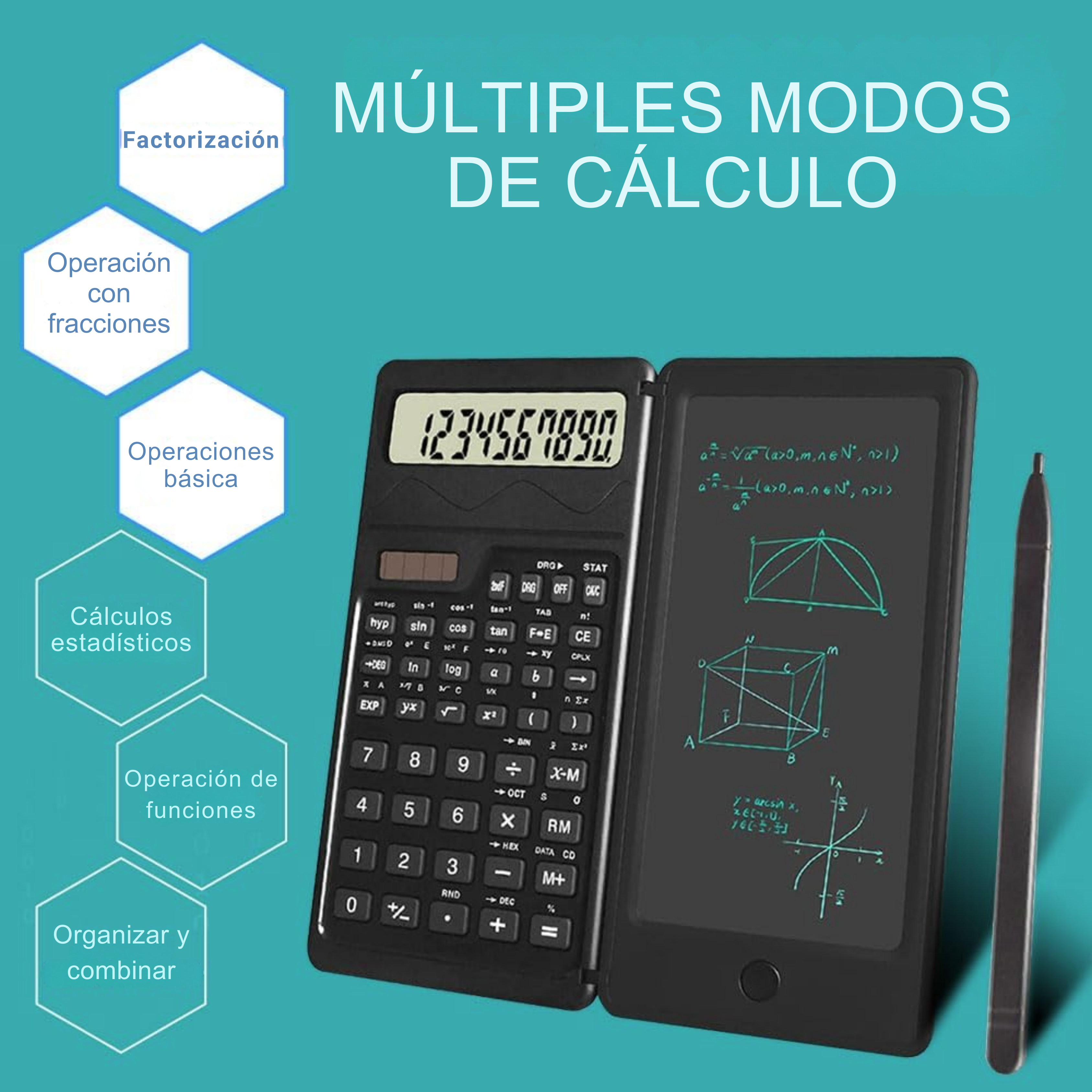 Calculadora científica plegable. Para cálculos en sucio.