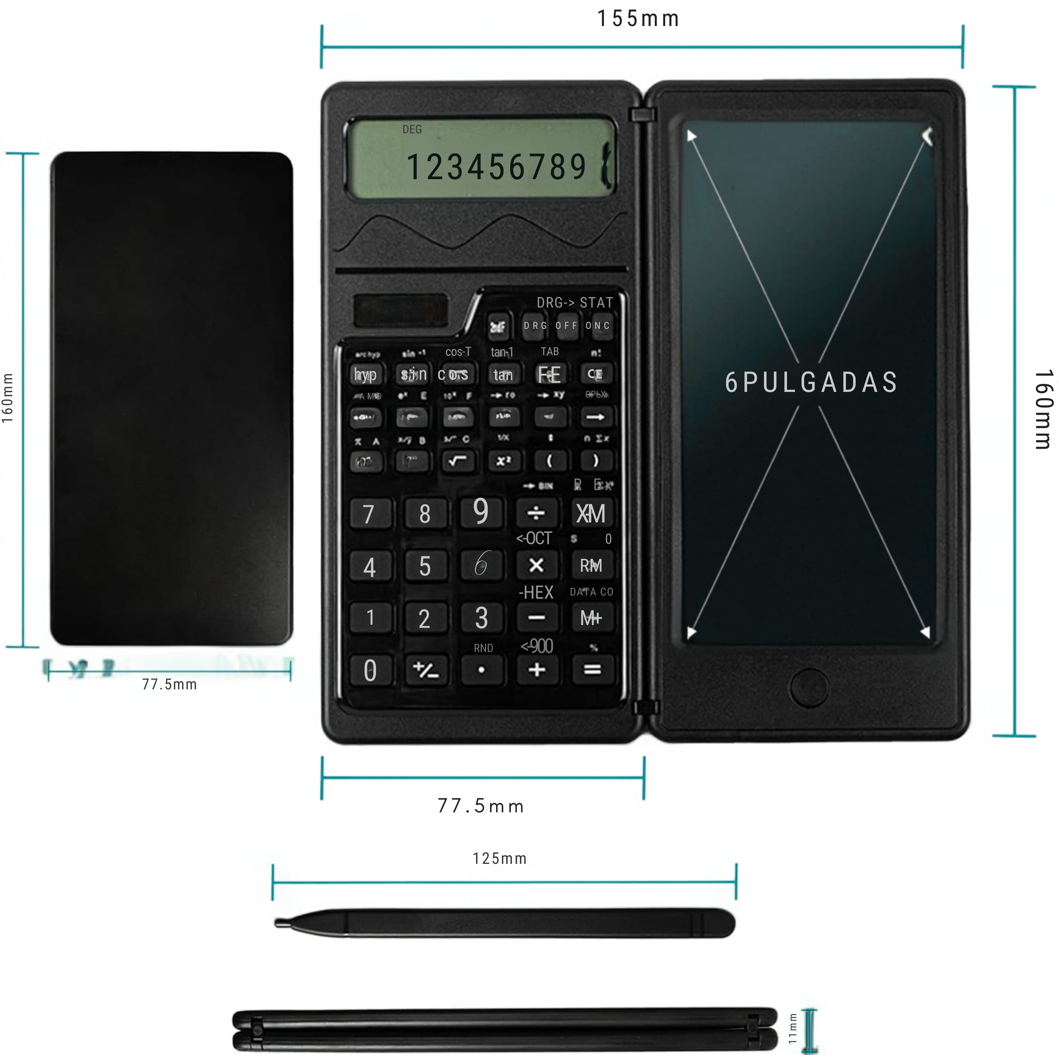 Calculadora científica plegable. Para cálculos en sucio.