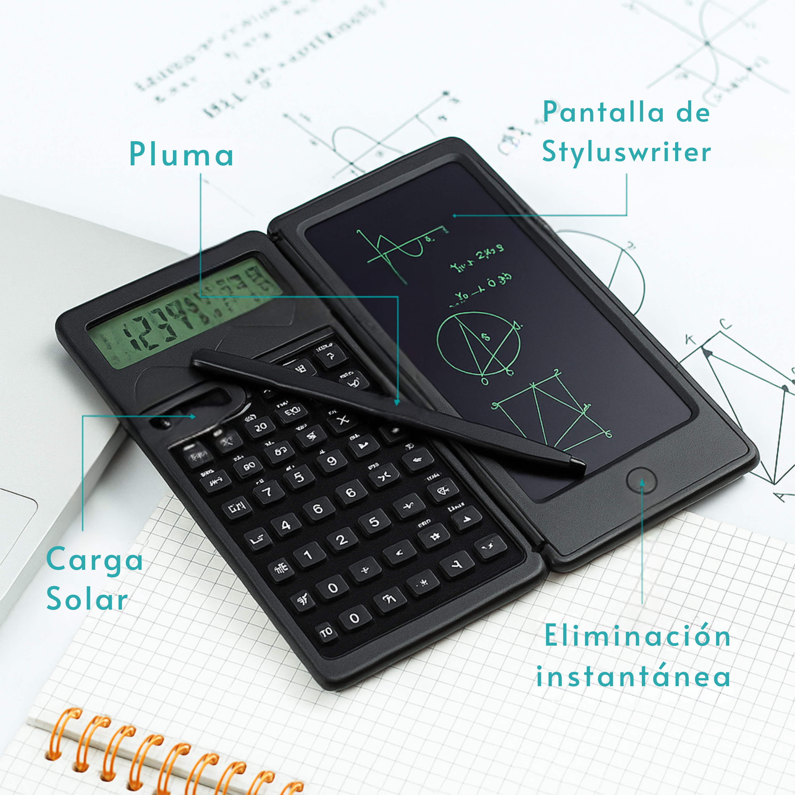 Calculadora científica plegable. Para cálculos en sucio.